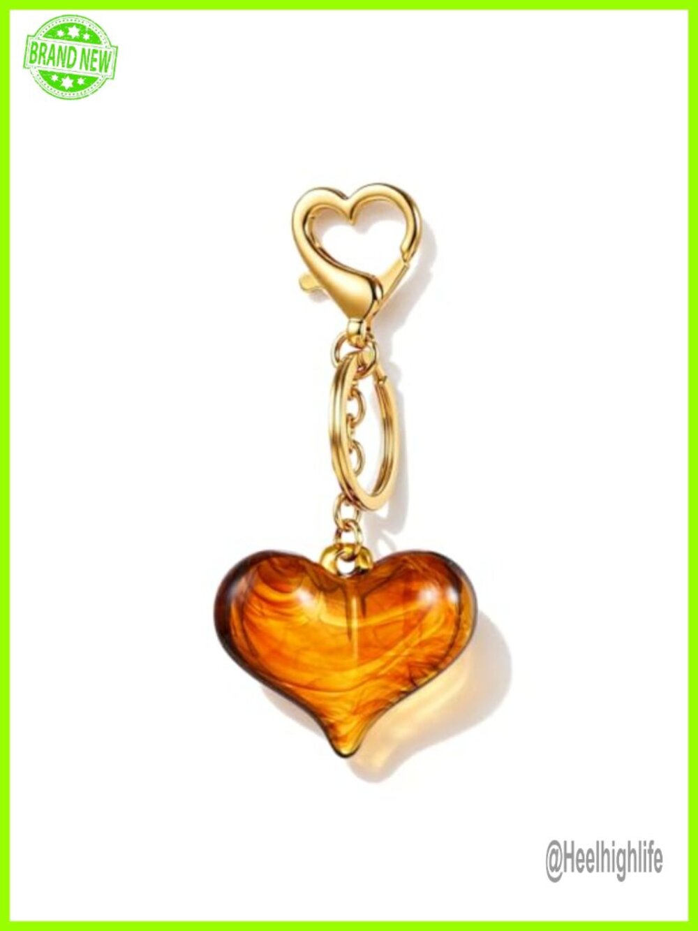 Heart Keychain Women Cute Bag Charm Resin 14K Gold Plated Key Ring Purse